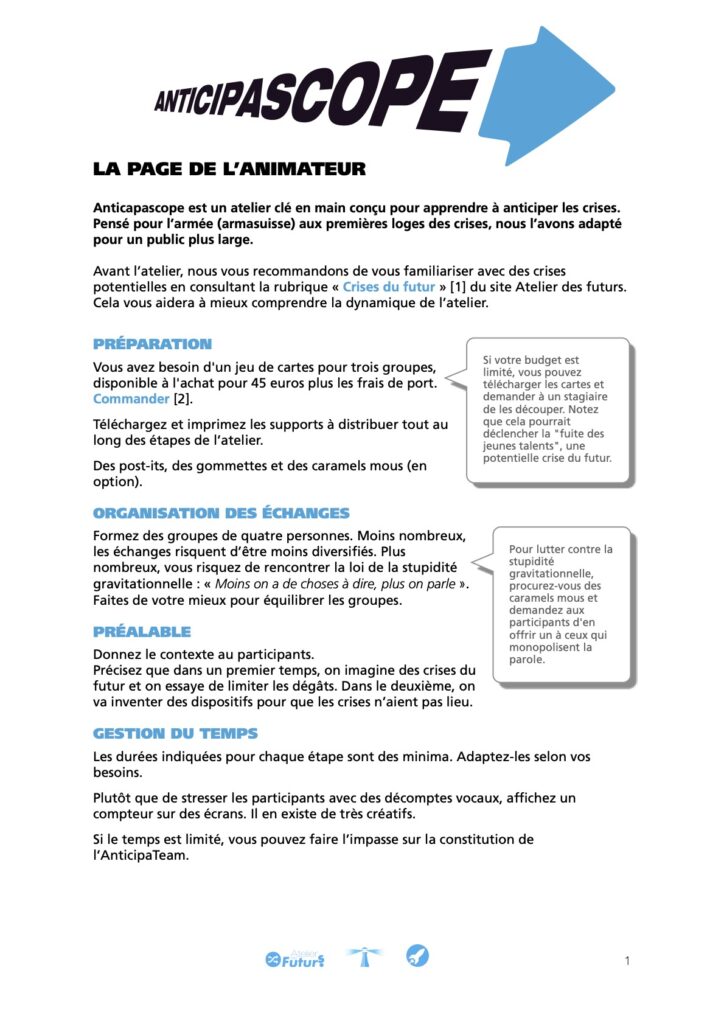 Guide de l'animateur d'atelier Anticipascope