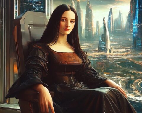 Mona lisa assise dans un fauteuil.