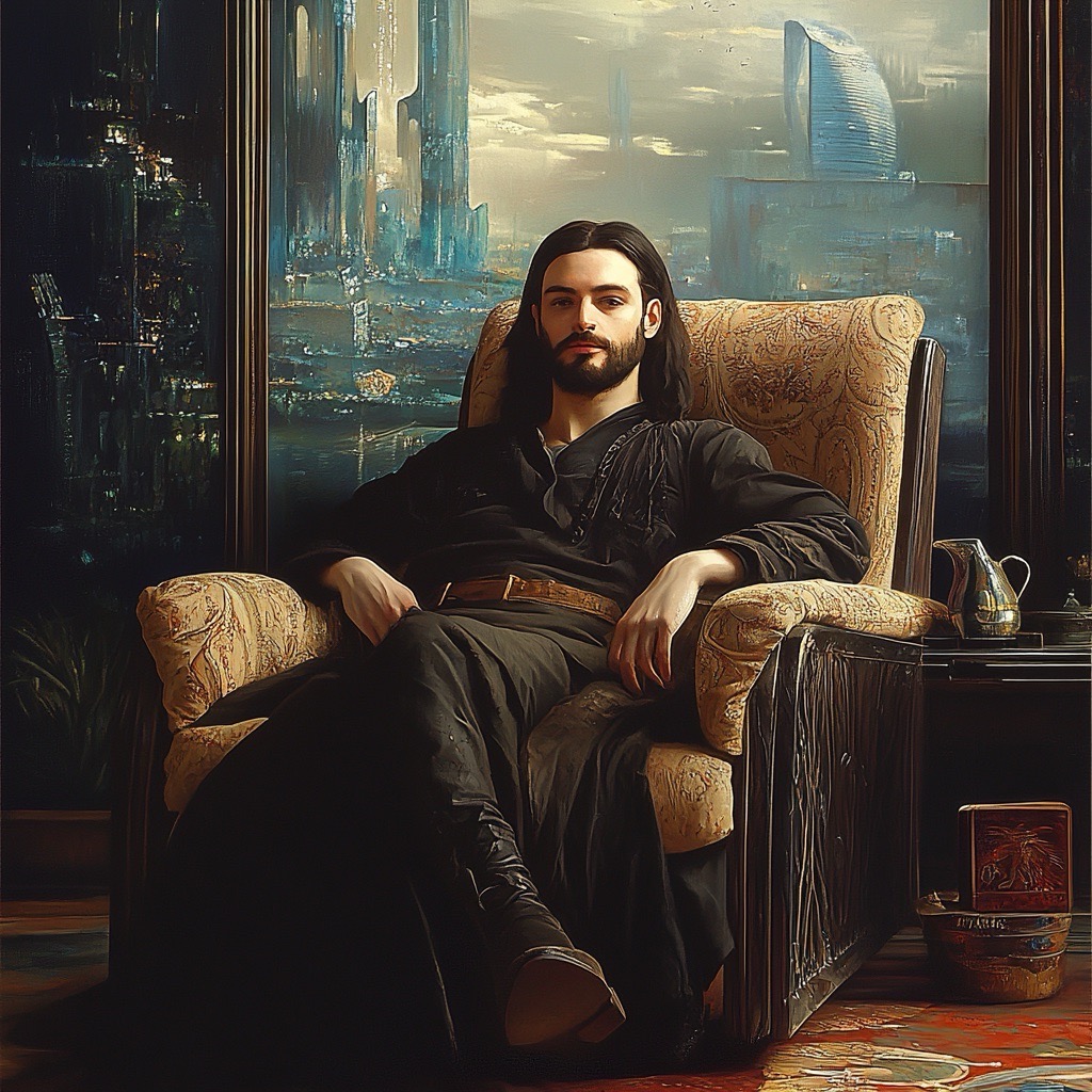 Un homme à barbe dans le fauteuil, identique à Mona Lisa.