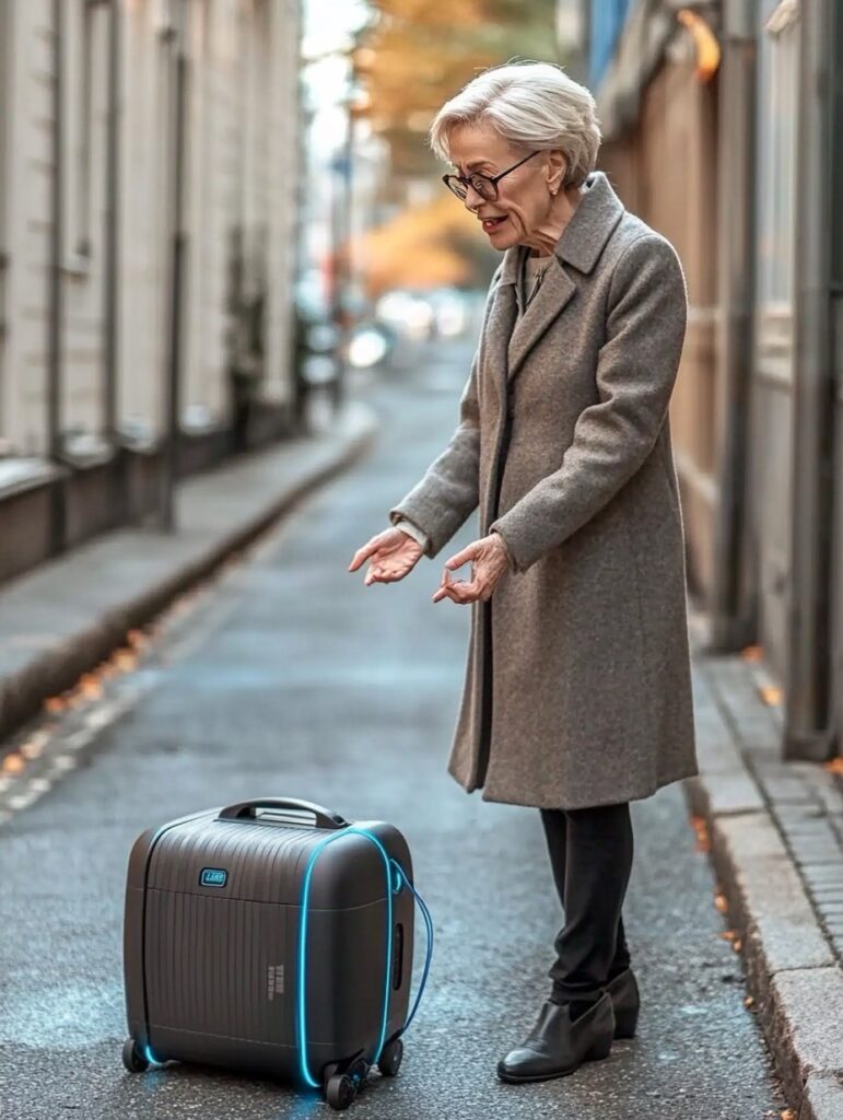 Nous sommes en 2040. Une femme de 50 ans se trouve dans une rue. Elle parle à sa valise à roulettes et lui demande de se déplacer. On a vraiment l'impression qu'il y a une discussion entre la femme et la valise. La valise est futuriste