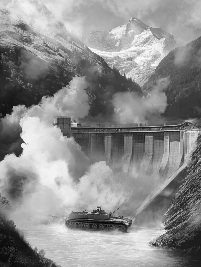 Tank protégeant un barrage