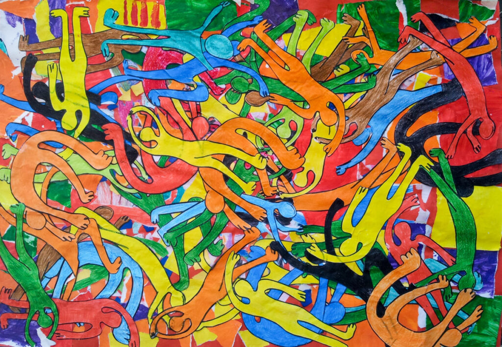 Personnes entremêlées de couleurs vives