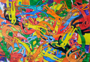 Personnes entremêlées de couleurs vives