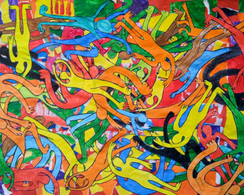 Personnes entremêlées de couleurs vives