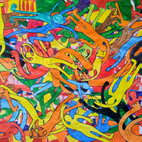 Personnes entremêlées de couleurs vives