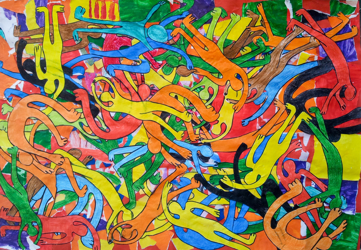 Personnes entremêlées de couleurs vives