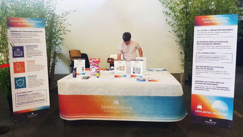 Germaginaire et son stand fictionnel au cours du festival Scopitone 2019.