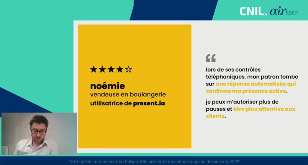 La keynote-fiction en ligne – Covid-19 oblige - avec un bandeau d’avertissement pour (essayer de) désamorcer la possible confusion entre fiction et réalité.