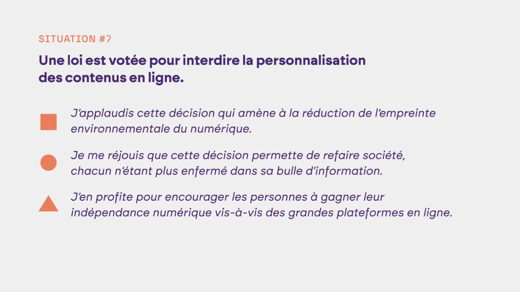 Extrait d’une des situations du test d’orientation de la Réserve de l’Information Locale, réalisé en direct par les participants à la keynote-fiction.