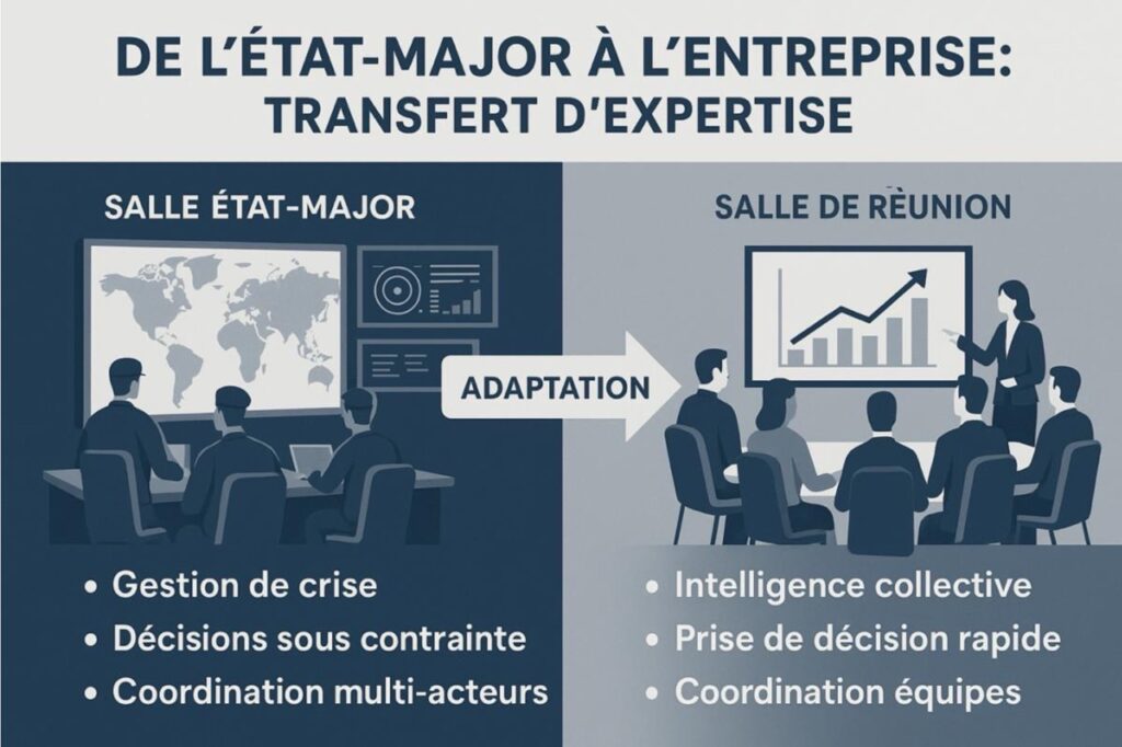 Transfert d'expertise de l'état-major à l'entreprise.