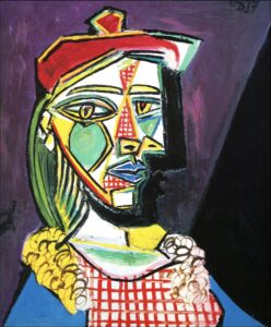 Tableau de Pablo Picasso : Femme au béret et à la robe quadrillée (Marie-Thérèse Walter)