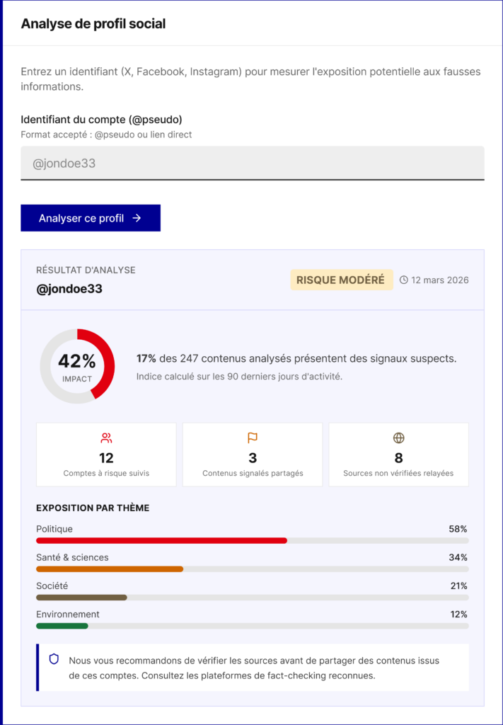 Exemple d’une plateforme de vérification de l’exposition aux fausses informations