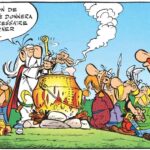 La première image de distribution collective de la potion dans le premier album, « Astérix le Gaulois » (1961).